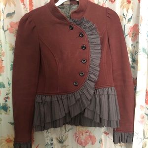 Free People Military Ruffle Jacket Burgundy